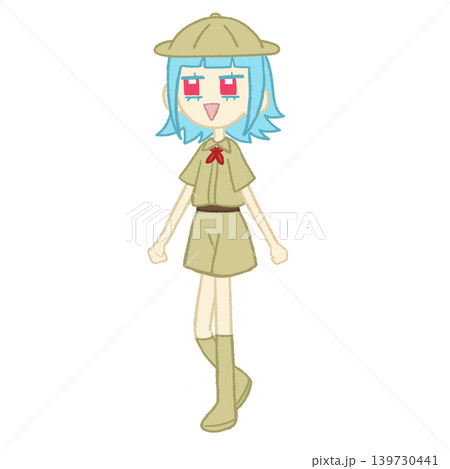 探検隊の服を着た歩く女の子 探検隊の服を着た歩く女の子 139730441