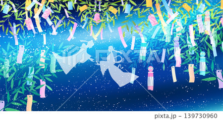 七夕の織姫と彦星の幻想的なイラスト 139730960