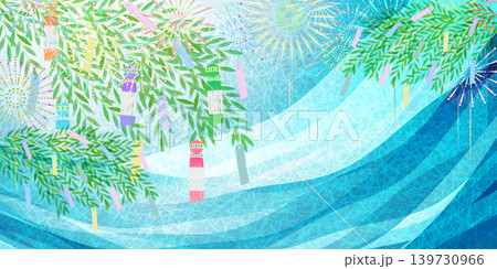 七夕の笹飾りと花火の夏らしいイラスト背景 七夕の笹飾りと花火の夏らしいイラスト背景 139730966