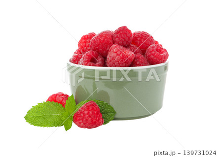 Bowl filled with fresh raspberries and mint leaves, PNG Bowl filled with fresh raspberries and mint leaves, PNG 139731024