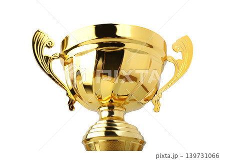 Golden trophy with ornate handles displayed upright, PNG Golden trophy with ornate handles displayed upright, PNG 139731066