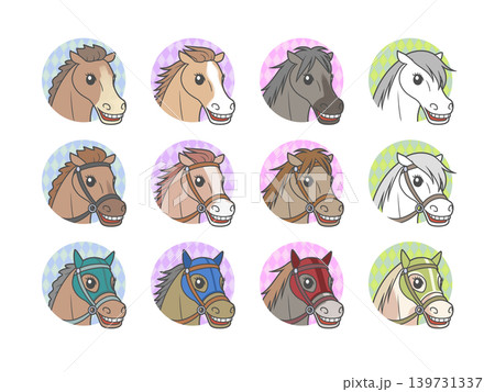 Cute Racehorse Character Icons Set 139731337