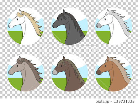 馬圖標集 – 簡約十二生肖馬插圖 139731338