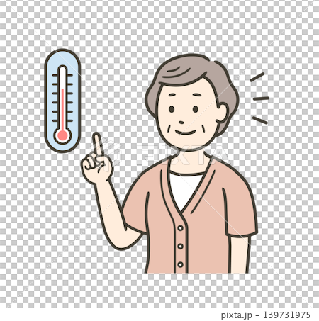 温度計を見て室内の温度管理をする高齢女性の上半身イラスト 温度計を見て室内の温度管理をする高齢女性の上半身イラスト 139731975