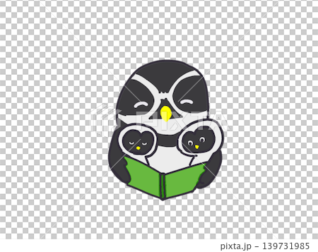 A mother and baby spectacled owl reading a story aloud A mother and baby spectacled owl reading a story aloud 139731985