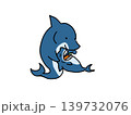 仕上げ磨きをするサメ親子 139732076