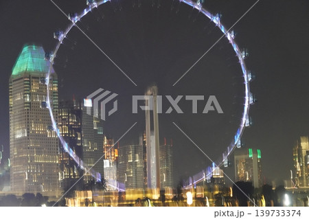 Singapore Flyer at Night Cityscape Scenic Urban View 139733374