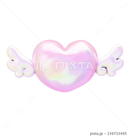 ゆめかわいいぷっくりシール風 3D天使の羽付きハート パールホログラフィック素材 ゆめかわいいぷっくりシール風 3D天使の羽付きハート パールホログラフィック素材 139733495
