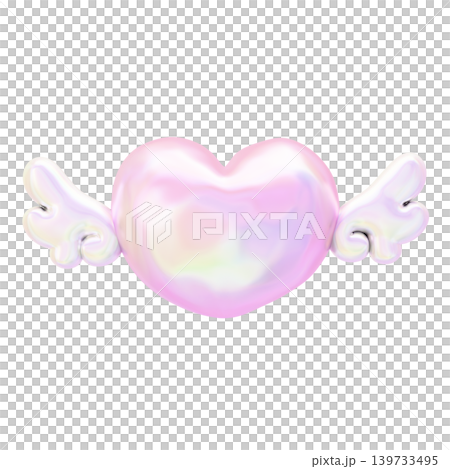 Dreamy and cute puffy sticker-style 3D angel wing heart with pearl holographic material Dreamy and cute puffy sticker-style 3D angel wing heart with pearl holographic material 139733495