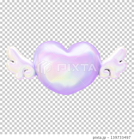 Dreamy and cute puffy sticker-style 3D angel wing heart with pearl holographic material Dreamy and cute puffy sticker-style 3D angel wing heart with pearl holographic material 139733497