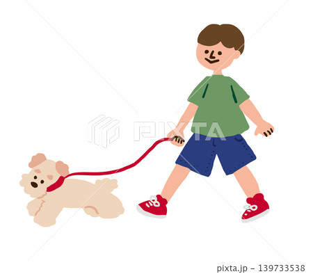 犬の散歩をする男の子のイラスト 139733538