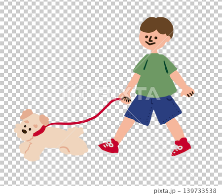 犬の散歩をする男の子のイラスト 139733538