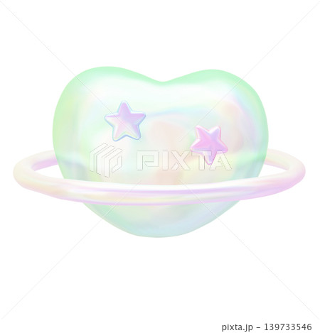 ゆめかわいいぷっくりシール風　3Dハートの惑星　パールホログラフィック 139733546