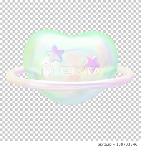 夢幻可愛的立體貼紙式3D心形星球珍珠全像圖 139733546