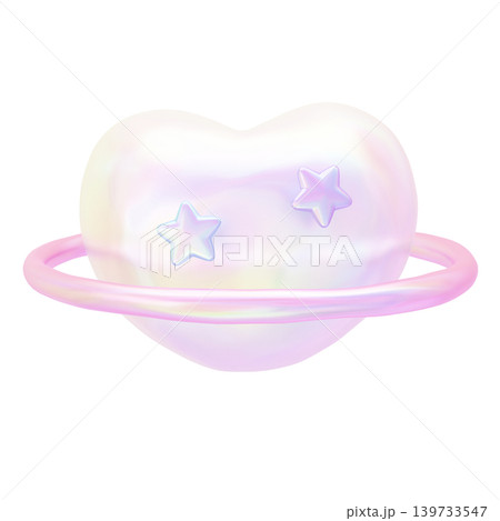 ゆめかわいいぷっくりシール風　3Dハートの惑星　パールホログラフィック 139733547