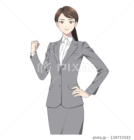 カメラ目線の社会人女性イラスト（ガッツポーズ） 139733583