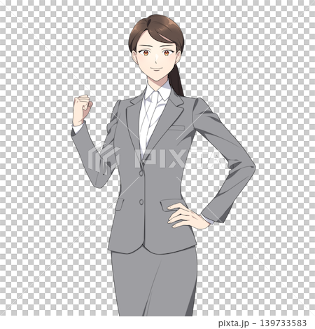 カメラ目線の社会人女性イラスト（ガッツポーズ） 139733583
