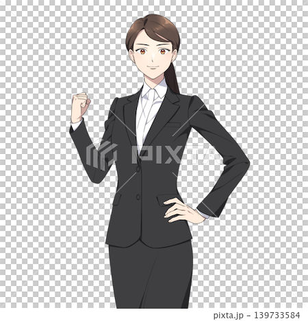 一位職業婦女的插圖，她直視鏡頭（擺出勝利姿勢）。 139733584