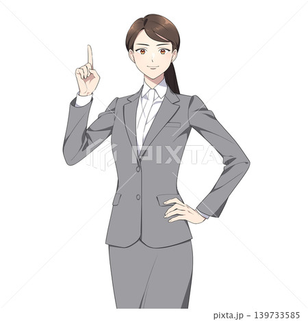 カメラ目線の社会人女性イラスト（指差し） 139733585