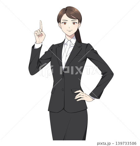 カメラ目線の社会人女性イラスト（指差し） 139733586