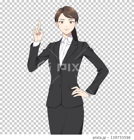 カメラ目線の社会人女性イラスト（指差し） 139733586