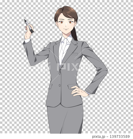 Illustration of a working woman looking directly at the camera (magic) 139733589