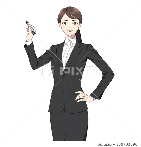 カメラ目線の社会人女性イラスト（マジック） 139733590