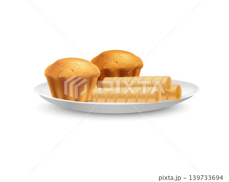 Cakes on ceramic plate 3d render on transparent background Cakes on ceramic plate 3d render on transparent background 139733694