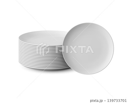 Ceramic plate stack pile 3d realistic illustration 139733701
