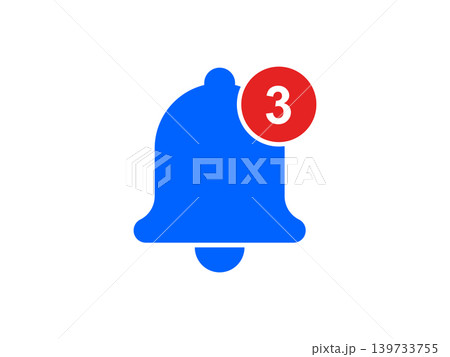 Flat notification bell icon with number of notification mark Flat notification bell icon with number of notification mark 139733755