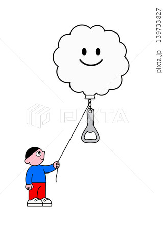 Cartoon Boy Holding a Cloud Balloon 139733827