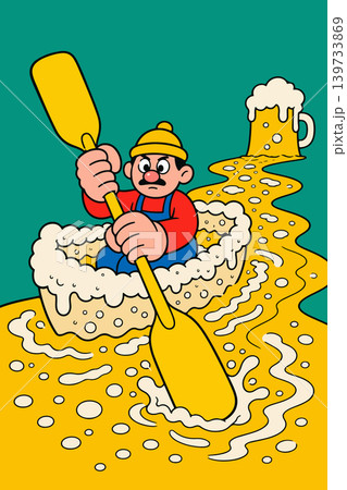 Cartoon Man Rafting in Beer 139733869