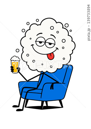Cartoon Cloud Character Relaxing with Beer Cartoon Cloud Character Relaxing with Beer 139733894