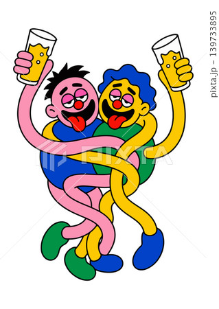 Cartoon Friends Toasting with Drinks Cartoon Friends Toasting with Drinks 139733895