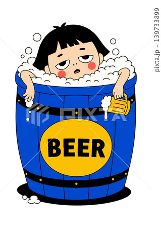 Cartoon Girl in Beer Barrel 139733899