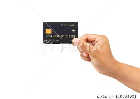 Close up Hand Holding Black Credit Card Mockup Isolated on White Background for Banking and Financial Payment Concept Close up Hand Holding Black Credit Card Mockup Isolated on White Background for Banking and Financial Payment Concept 139733981