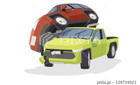 Background and textured of Vehicle accident. Pickup truck sideswiped an SUV car causing it to flip onto its side. 139734021