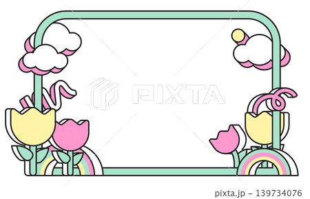 springtime frame with flowers and rainbows sunshine day springtime frame with flowers and rainbows sunshine day 139734076