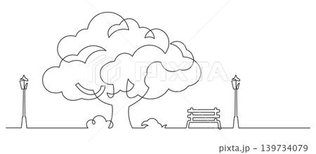 continuous line drawing of public park illustration 139734079
