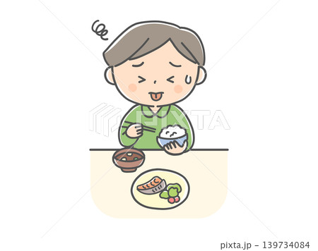 味覚過敏で食事に困る男の子のイラスト 味覚過敏で食事に困る男の子のイラスト 139734084