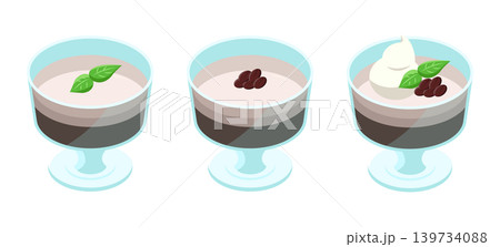 3種類のカフェゼリーのセット アイソメトリックイラスト 139734088