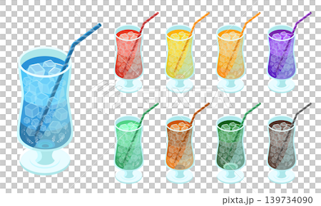 ジュースや炭酸飲料など様々な種類のソフトドリンクのベクターイラストセット 139734090