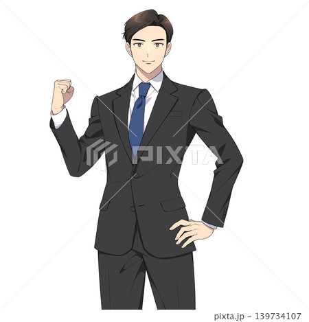 カメラ目線の社会人男性イラスト（ガッツポーズ） 139734107