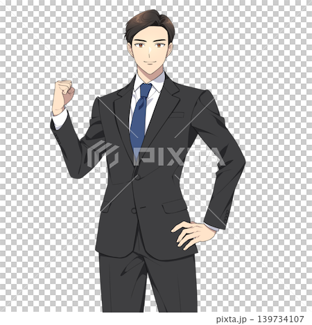 カメラ目線の社会人男性イラスト（ガッツポーズ） 139734107