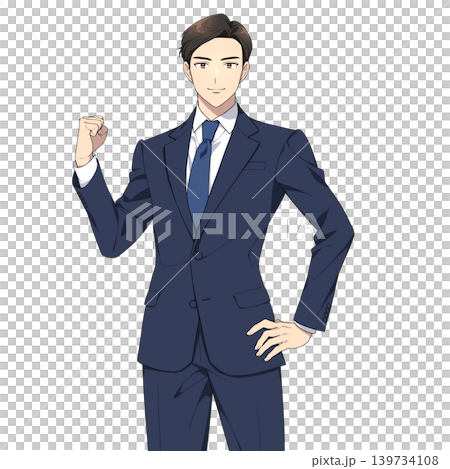 Illustration of a working man looking directly at the camera (making a victory pose) Illustration of a working man looking directly at the camera (making a victory pose) 139734108