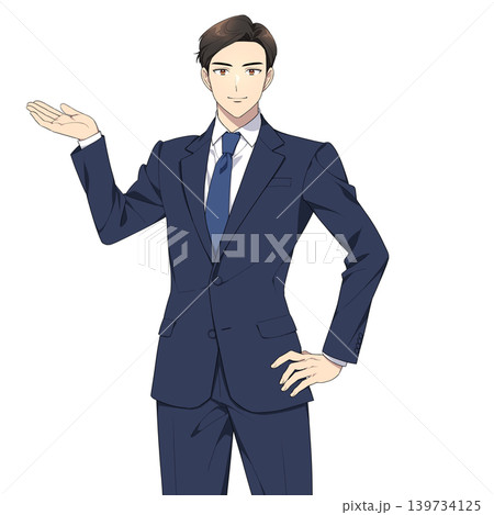 カメラ目線の社会人男性イラスト(案内) カメラ目線の社会人男性イラスト(案内) 139734125