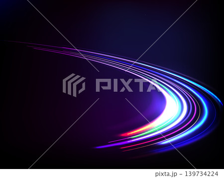 Light trail wave. fire path trace line, car lights, optic fiber and incandescence curve twirl. Particle motion light effect Light trail wave. fire path trace line, car lights, optic fiber and incandescence curve twirl. Particle motion light effect 139734224