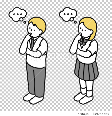 Isometric illustration: High school boys and girls (summer clothes) thinking about something. 139734365