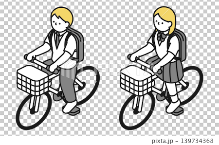 等距插圖：高中男生女生騎腳踏車（穿著夏季服飾） 139734368