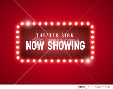 Now showing text with electric bulbs frame Now showing text with electric bulbs frame 139734390